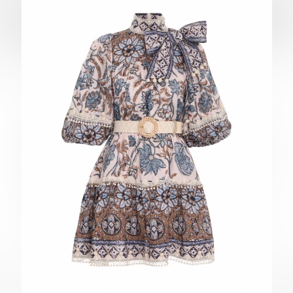 Zimmermann Vitali Tie Neck Mini Dress NWT